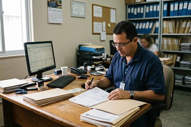 Despachante revisando documentos para renovação de CNH em Cabo Frio.